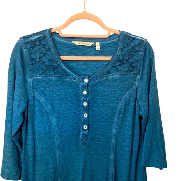 SOFT SURROUNDINGS Lace Accent Henley Half Button Maxi Dress sz XS - Picture 3 of 5